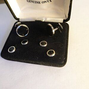 silver and onyx cufflinks and studs